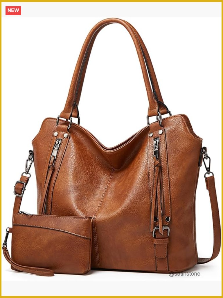Pu Leather Tote Hobo Purse With Adjustable Strap, Multiple Pockets For Work